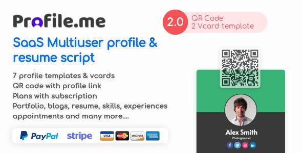 Profile.me v2.2无限制版– Saas多用户配置文件简历和Vcard脚本