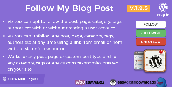Follow My Blog Post v2.3.9 – WordPress WooCommerce插件