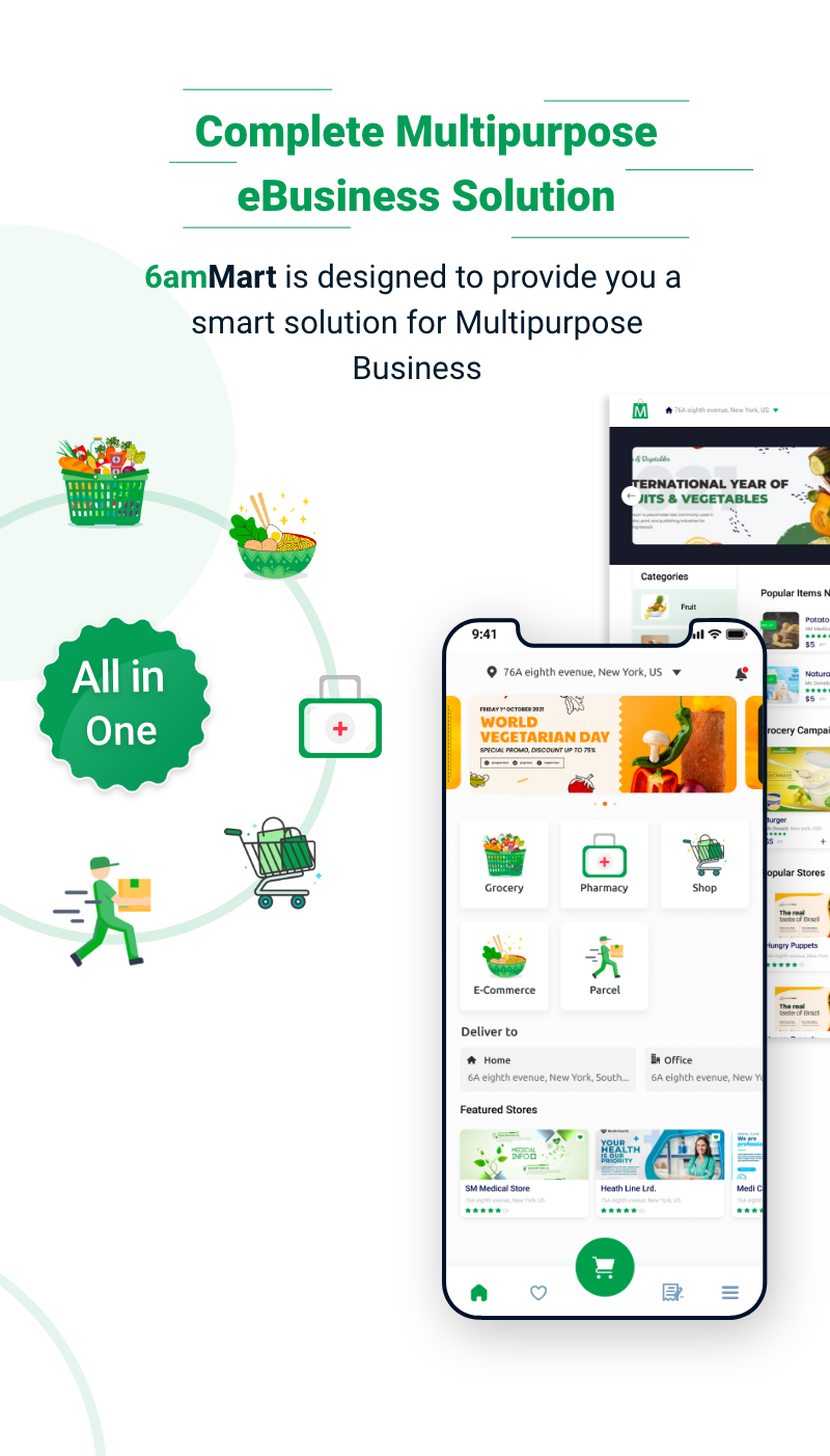6amMart v2.12 – 多供应商食品、杂货、电子商务、包裹、药房交付应用程序插图(1)