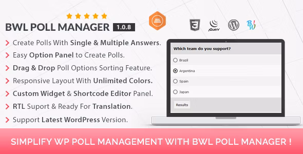 BWL Poll Manager v1.0.8 – WordPress 投票插件