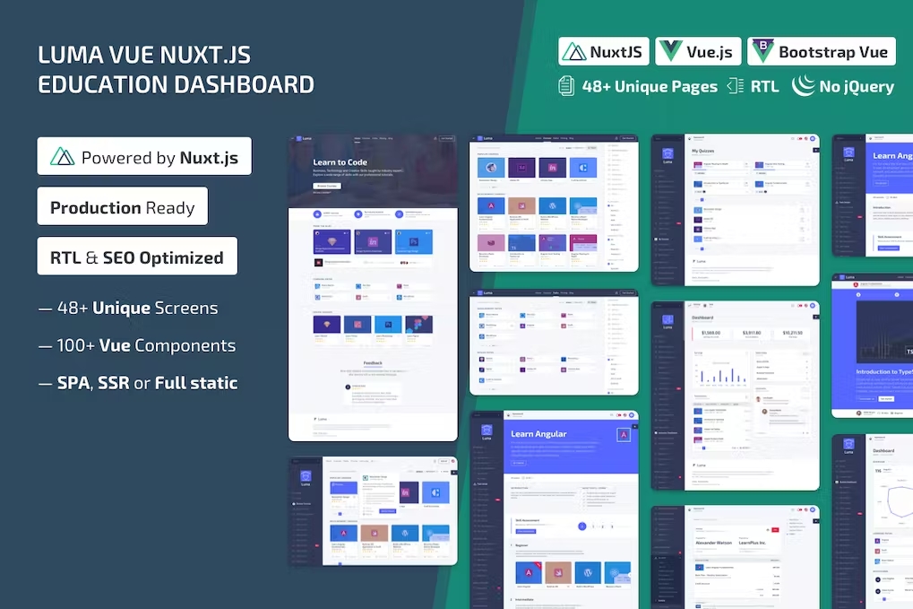 Luma Nuxt v30 October 2020 – NuxtJS Vue 学习管理系统管理模板
