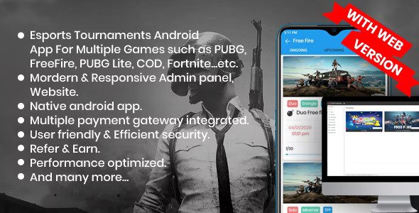 BattleMania With Web version v5.3.1 – 带有 PUBG / Free Fire / COD 网站和管理面板的锦标赛应用程序