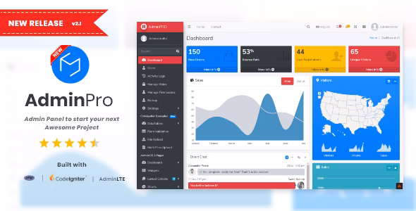 AdminPro – Login + Multi User Management + Codeigniter + Roles & Permission + Bootstrap 4 + AdminLTE v2.1