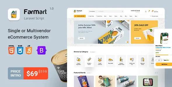 Farmart V1.23.9（已汉化97%） – Single or Multivendor Laravel eCommerce System