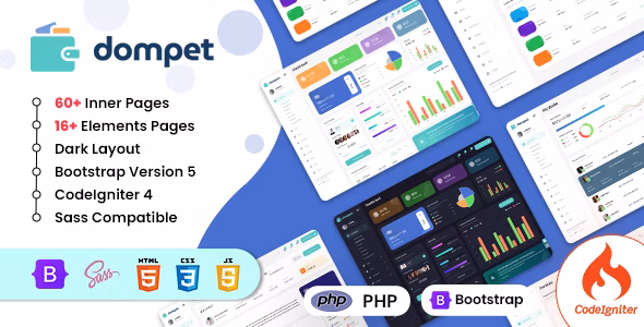 Dompet v2.0 – 付款 CodeIgniter 管理仪表板模板