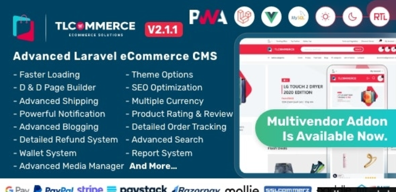 TLCommerce v3.2.0 – Laravel & VueJS Powered Ecommerce CMS with PWA