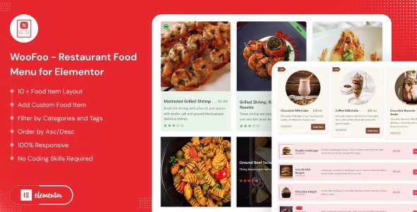 WooFoo v1.0.7 – Elementor 的餐厅食物菜单