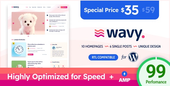 Wavy v1.8.5- Modern & Lightweight Blog for WordPress