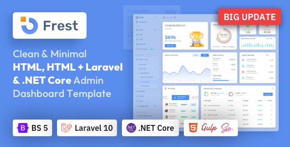 Frest V5.0.1 – Bootstrap 5 Html, Laravel & Asp.Net Admin Dashboard Template