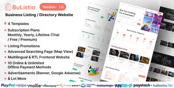 Bulistio v1.1 – Business Listing / Directory Website (Subscription Based)