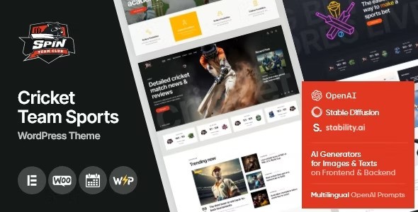 Spin v1.1 – Cricket Team Sports WordPress Theme + AI