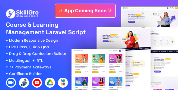 SkillGro v2.6.0（已汉化95%） – 课程和学习管理系统 Laravel 源码 (LMS)