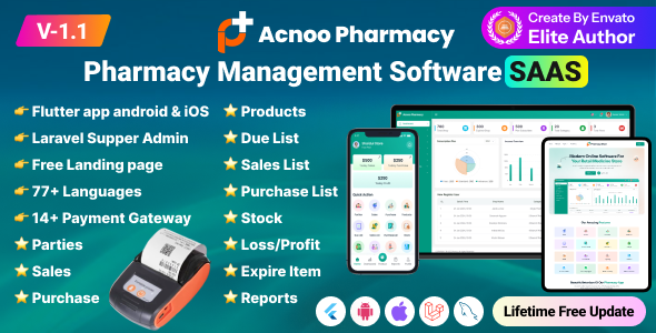Acnoo Pharmacy v1.1 – SaaS Pharmacy Management Software & Flutter App with Admin Panel