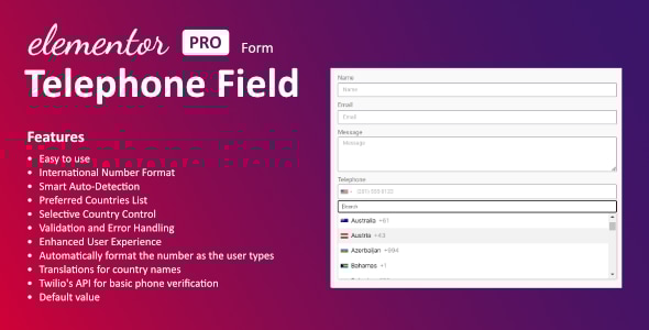 Telephone Field for Elementor form v1.3.0