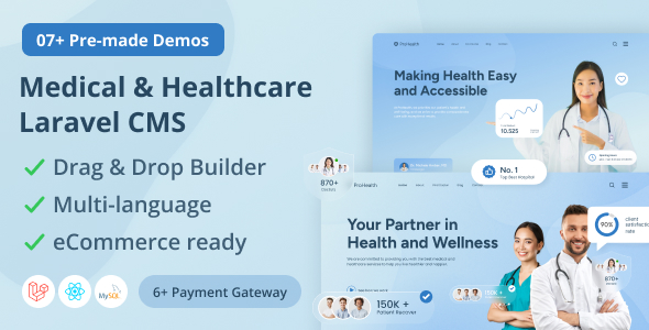 Prohealth v1.2 – 医疗保健 Laravel CMS,带有实时页面构建器