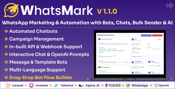 WhatsMark v1.0.3 – WhatsApp Marketing And Automation Platform with Bots, Chats, Bulk Sender & AI