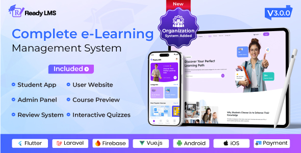 Ready LMS v3.1.0 – 完整的学习管理系统网站,带有管理面板的移动应用程序