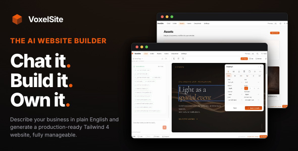 VoxelSite v1.22.0 – AI Website Generator · Self-Hosted · Own Your Files